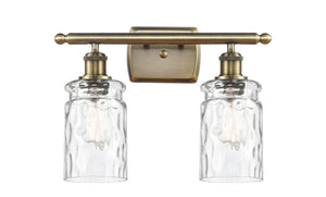 516-2W-AB-G352 2-Light 16" Antique Brass Bath Vanity Light - Clear Waterglass Candor Glass - LED Bulb - Dimmensions: 16 x 7 x 12 - Glass Up or Down: Yes