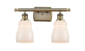 2-Light 16" Antique Brass Bath Vanity Light - White Ellery Glass LED