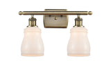2-Light 16" Antique Brass Bath Vanity Light - White Ellery Glass LED