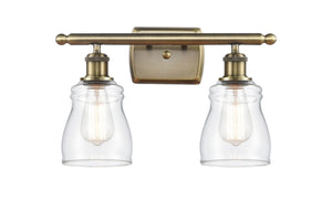 2-Light 16" Antique Brass Bath Vanity Light - Clear Ellery Glass LED