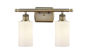 2-Light 16" Antique Brass Bath Vanity Light - Matte White Clymer Glass LED