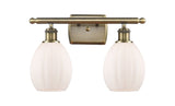 2-Light 16" Antique Brass Bath Vanity Light - Matte White Eaton Glass LED