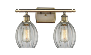 2-Light 16" Antique Brass Bath Vanity Light - Clear Eaton Glass LED