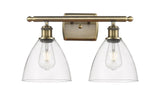 2-Light 18" Antique Brass Bath Vanity Light - Clear Ballston Dome Glass LED