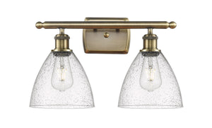 2-Light 18" Antique Brass Bath Vanity Light - Seedy Ballston Dome Glass LED