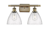 2-Light 18" Antique Brass Bath Vanity Light - Seedy Ballston Dome Glass LED