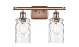 516-2W-AC-G352 2-Light 16" Antique Copper Bath Vanity Light - Clear Waterglass Candor Glass - LED Bulb - Dimmensions: 16 x 7 x 12 - Glass Up or Down: Yes