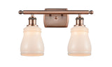516-2W-AC-G391 2-Light 16" Antique Copper Bath Vanity Light - White Ellery Glass - LED Bulb - Dimmensions: 16 x 6.5 x 9 - Glass Up or Down: Yes