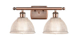516-2W-AC-G422 2-Light 16" Antique Copper Bath Vanity Light - Clear Arietta Glass - LED Bulb - Dimmensions: 16 x 9.5 x 10 - Glass Up or Down: Yes