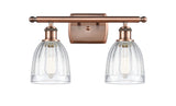 516-2W-AC-G442 2-Light 16" Antique Copper Bath Vanity Light - Clear Brookfield Glass - LED Bulb - Dimmensions: 16 x 6.5 x 9 - Glass Up or Down: Yes