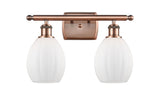 516-2W-AC-G81 2-Light 16" Antique Copper Bath Vanity Light - Matte White Eaton Glass - LED Bulb - Dimmensions: 16 x 7 x 12 - Glass Up or Down: Yes