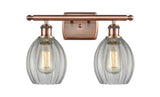 516-2W-AC-G82 2-Light 16" Antique Copper Bath Vanity Light - Clear Eaton Glass - LED Bulb - Dimmensions: 16 x 7 x 12 - Glass Up or Down: Yes