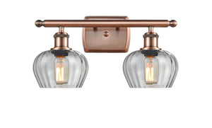 2-Light 16" Antique Copper Bath Vanity Light - Clear Fenton Glass LED