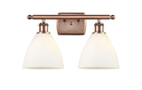 516-2W-AC-GBD-751 2-Light 18" Antique Copper Bath Vanity Light - Matte White Ballston Dome Glass - LED Bulb - Dimmensions: 18 x 8.125 x 11.25 - Glass Up or Down: Yes