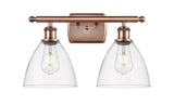 2-Light 18" Antique Copper Bath Vanity Light - Clear Ballston Dome Glass - LED Bulbs Included