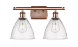 516-2W-AC-GBD-754 2-Light 18" Antique Copper Bath Vanity Light - Seedy Ballston Dome Glass - LED Bulb - Dimmensions: 18 x 8.125 x 11.25 - Glass Up or Down: Yes