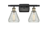 516-2W-BAB-G275 2-Light 16" Black Antique Brass Bath Vanity Light - Clear Crackle Conesus Glass - LED Bulb - Dimmensions: 16 x 7 x 12 - Glass Up or Down: Yes