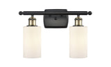 516-2W-BAB-G801 2-Light 16" Black Antique Brass Bath Vanity Light - Matte White Clymer Glass - LED Bulb - Dimmensions: 16 x 6 x 12 - Glass Up or Down: Yes