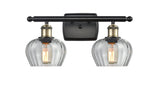 516-2W-BAB-G92 2-Light 16" Black Antique Brass Bath Vanity Light - Clear Fenton Glass - LED Bulb - Dimmensions: 16 x 8 x 10.5 - Glass Up or Down: Yes