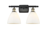 516-2W-BAB-GBD-751 2-Light 18" Black Antique Brass Bath Vanity Light - Matte White Ballston Dome Glass - LED Bulb - Dimmensions: 18 x 8.125 x 11.25 - Glass Up or Down: Yes