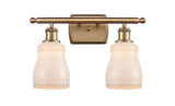 516-2W-BB-G391 2-Light 16" Brushed Brass Bath Vanity Light - White Ellery Glass - LED Bulb - Dimmensions: 16 x 6.5 x 9 - Glass Up or Down: Yes