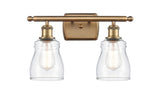 516-2W-BB-G392 2-Light 16" Brushed Brass Bath Vanity Light - Clear Ellery Glass - LED Bulb - Dimmensions: 16 x 6.5 x 9 - Glass Up or Down: Yes