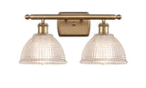 516-2W-BB-G422 2-Light 16" Brushed Brass Bath Vanity Light - Clear Arietta Glass - LED Bulb - Dimmensions: 16 x 9.5 x 10 - Glass Up or Down: Yes