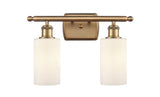 516-2W-BB-G801 2-Light 16" Brushed Brass Bath Vanity Light - Matte White Clymer Glass - LED Bulb - Dimmensions: 16 x 6 x 12 - Glass Up or Down: Yes
