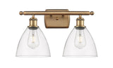 2-Light 18" Brushed Brass Bath Vanity Light - Clear Ballston Dome Glass - LED Bulbs Included