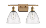 516-2W-BB-GBD-754 2-Light 18" Brushed Brass Bath Vanity Light - Seedy Ballston Dome Glass - LED Bulb - Dimmensions: 18 x 8.125 x 11.25 - Glass Up or Down: Yes