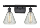 516-2W-BK-G275 2-Light 16" Matte Black Bath Vanity Light - Clear Crackle Conesus Glass - LED Bulb - Dimmensions: 16 x 7 x 12 - Glass Up or Down: Yes