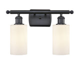 516-2W-BK-G801 2-Light 16" Matte Black Bath Vanity Light - Matte White Clymer Glass - LED Bulb - Dimmensions: 16 x 6 x 12 - Glass Up or Down: Yes