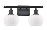 516-2W-BK-G91 2-Light 16" Matte Black Bath Vanity Light - Matte White Fenton Glass - LED Bulb - Dimmensions: 16 x 8 x 10.5 - Glass Up or Down: Yes