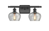 516-2W-BK-G92 2-Light 16" Matte Black Bath Vanity Light - Clear Fenton Glass - LED Bulb - Dimmensions: 16 x 8 x 10.5 - Glass Up or Down: Yes