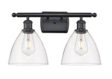 2-Light 18" Matte Black Bath Vanity Light - Clear Ballston Dome Glass - LED Bulbs Included