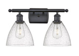 516-2W-BK-GBD-754 2-Light 18" Matte Black Bath Vanity Light - Seedy Ballston Dome Glass - LED Bulb - Dimmensions: 18 x 8.125 x 11.25 - Glass Up or Down: Yes