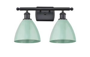 516-2W-BK-MBD-75-SF 2-Light 17.5" Matte Black Bath Vanity Light - Seafoam Plymouth Dome Shade - LED Bulb - Dimmensions: 17.5 x 7.875 x 10.75 - Glass Up or Down: Yes
