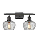 516-2W-OB-G92 2-Light 16" Oil Rubbed Bronze Bath Vanity Light - Clear Fenton Glass - LED Bulb - Dimmensions: 16 x 8 x 10.5 - Glass Up or Down: Yes