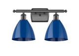516-2W-OB-MBD-75-BL 2-Light 17.5" Oil Rubbed Bronze Bath Vanity Light - Blue Plymouth Dome Shade - LED Bulb - Dimmensions: 17.5 x 7.875 x 10.75 - Glass Up or Down: Yes