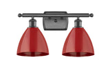 516-2W-OB-MBD-75-RD 2-Light 17.5" Oil Rubbed Bronze Bath Vanity Light - Red Plymouth Dome Shade - LED Bulb - Dimmensions: 17.5 x 7.875 x 10.75 - Glass Up or Down: Yes