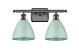 516-2W-OB-MBD-75-SF 2-Light 17.5" Oil Rubbed Bronze Bath Vanity Light - Seafoam Plymouth Dome Shade - LED Bulb - Dimmensions: 17.5 x 7.875 x 10.75 - Glass Up or Down: Yes