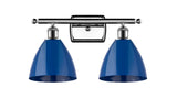 516-2W-PC-MBD-75-BL 2-Light 17.5" Polished Chrome Bath Vanity Light - Blue Plymouth Dome Shade - LED Bulb - Dimmensions: 17.5 x 7.875 x 10.75 - Glass Up or Down: Yes