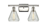 516-2W-PN-G275 2-Light 16" Polished Nickel Bath Vanity Light - Clear Crackle Conesus Glass - LED Bulb - Dimmensions: 16 x 7 x 12 - Glass Up or Down: Yes