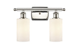 516-2W-PN-G801 2-Light 16" Polished Nickel Bath Vanity Light - Matte White Clymer Glass - LED Bulb - Dimmensions: 16 x 6 x 12 - Glass Up or Down: Yes