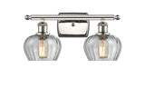 516-2W-PN-G92 2-Light 16" Polished Nickel Bath Vanity Light - Clear Fenton Glass - LED Bulb - Dimmensions: 16 x 8 x 10.5 - Glass Up or Down: Yes