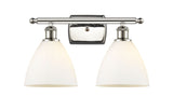 516-2W-PN-GBD-751 2-Light 18" Polished Nickel Bath Vanity Light - Matte White Ballston Dome Glass - LED Bulb - Dimmensions: 18 x 8.125 x 11.25 - Glass Up or Down: Yes
