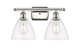 516-2W-PN-GBD-752 2-Light 18" Polished Nickel Bath Vanity Light - Clear Ballston Dome Glass - LED Bulb - Dimmensions: 18 x 8.125 x 11.25 - Glass Up or Down: Yes