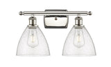 516-2W-PN-GBD-754 2-Light 18" Polished Nickel Bath Vanity Light - Seedy Ballston Dome Glass - LED Bulb - Dimmensions: 18 x 8.125 x 11.25 - Glass Up or Down: Yes