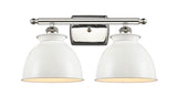 2-Light 18" Polished Nickel Bath Vanity Light - White Adirondack Metal Shade - LED Bulbs