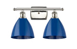 516-2W-PN-MBD-75-BL 2-Light 17.5" Polished Nickel Bath Vanity Light - Blue Plymouth Dome Shade - LED Bulb - Dimmensions: 17.5 x 7.875 x 10.75 - Glass Up or Down: Yes
